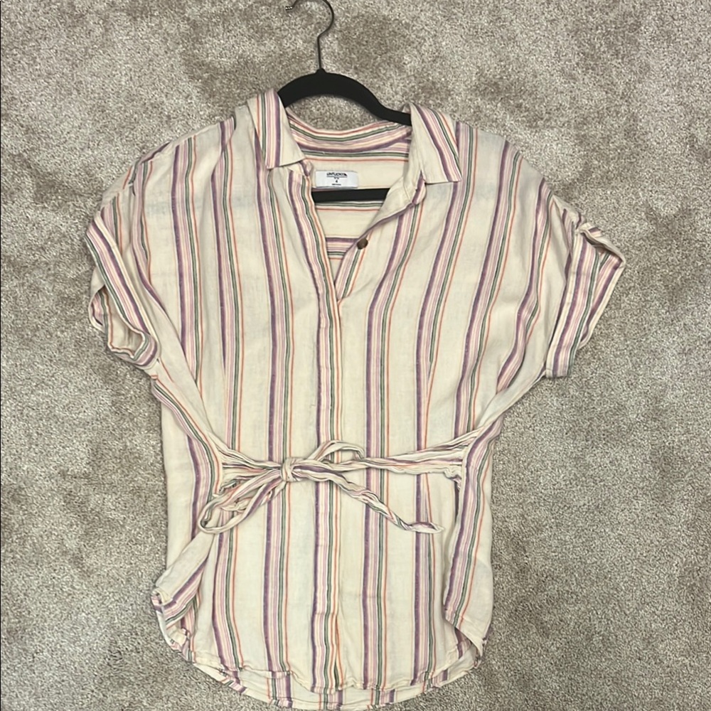 Striped Button-Up Shirt with Belt